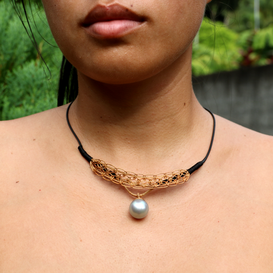 necklace tahitian pearl handmade coconut fiber natural ethnic jewelry by Prokop Tahiti
