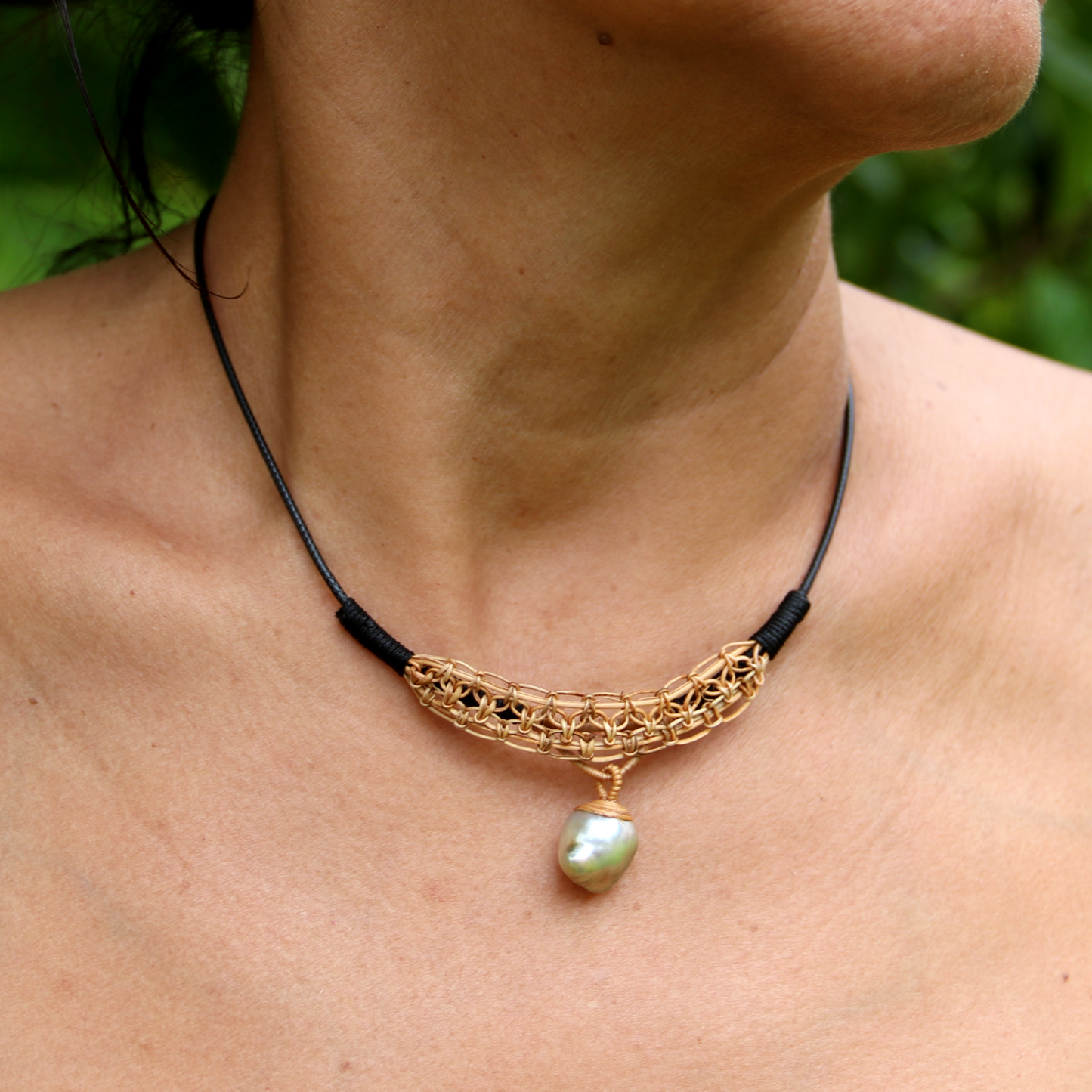 necklace tahitian pearl baroque handmade coconut fiber natural ethnic jewelry
