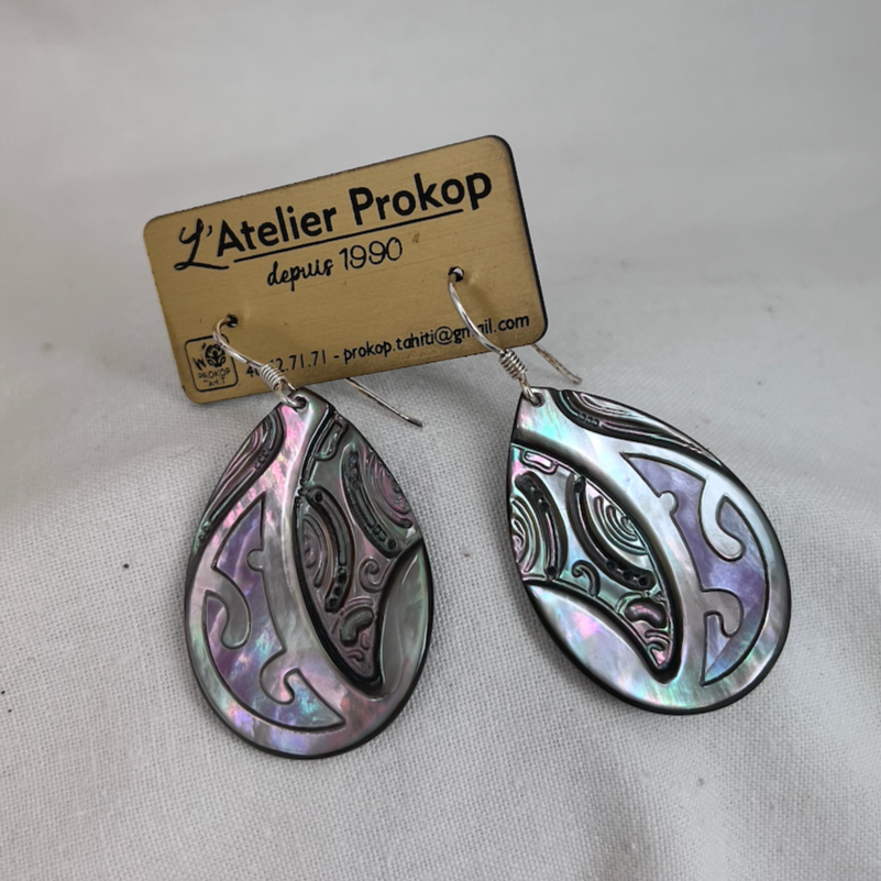 earrings abalone polynesian designs and nacre by Prokop Tahiti