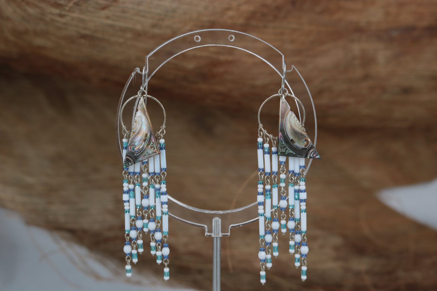 Boho style earrings with Tahitian designed mother of pearl