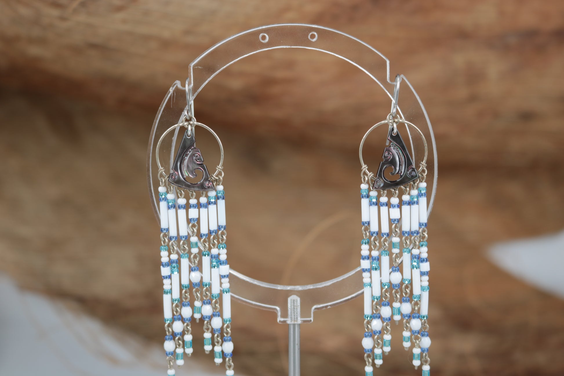 Boho style earrings with Tahitian designed mother of pearl